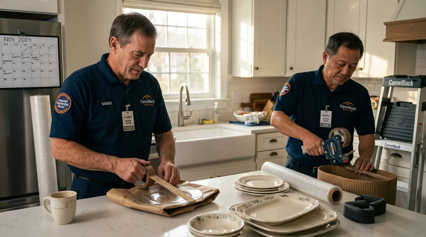 Professional crew packing kitchen dishware in Anderson, TX